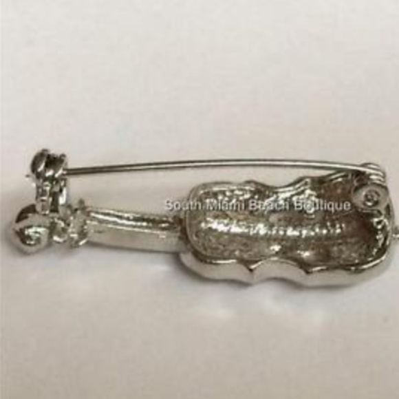 Silver Crystal Violin Pin Brooch Fiddle Music - Picture 7 of 8
